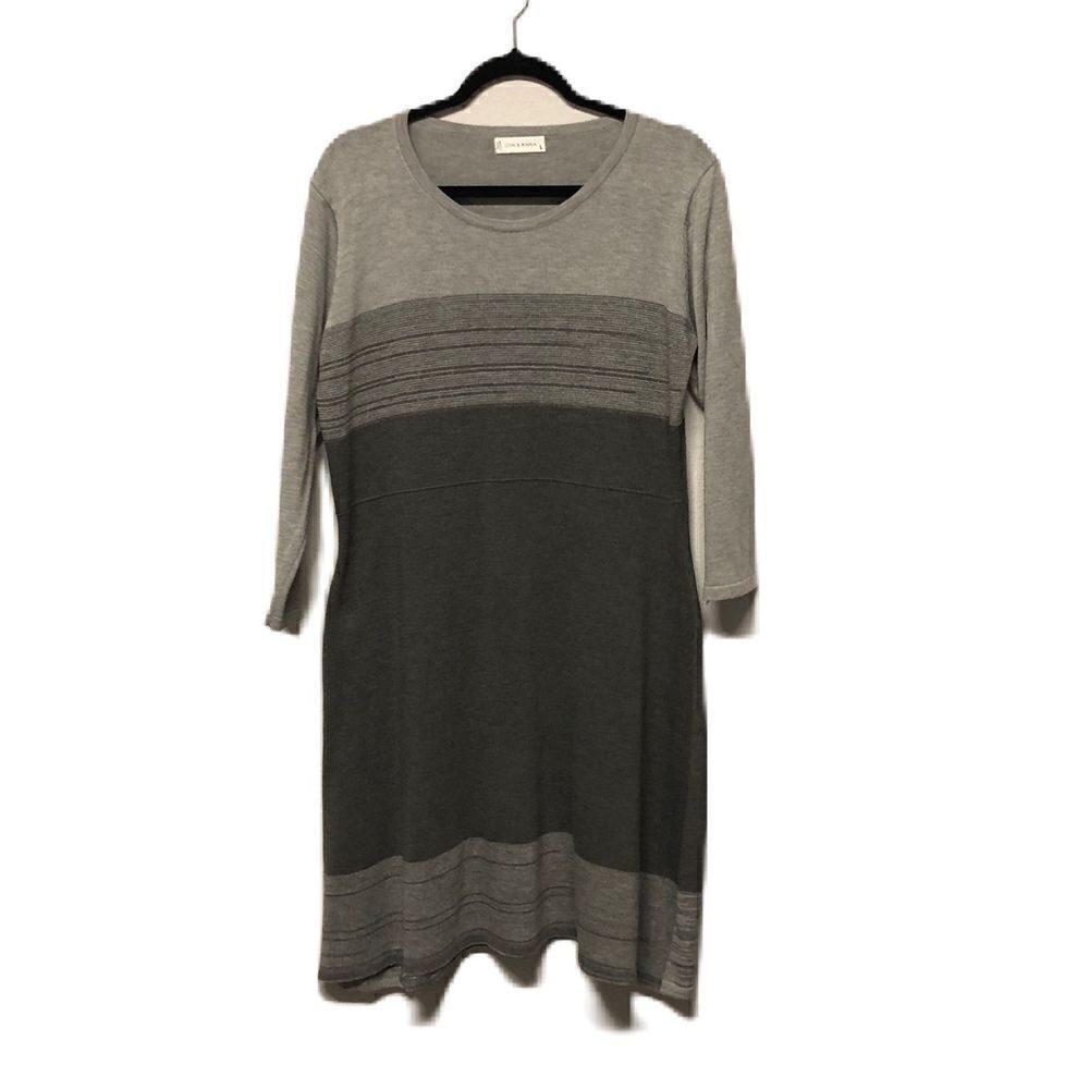 Jon & Anna Sz Large Black & Gray Fit & Flare‎ Long Sleeve Striped Sweater Dress